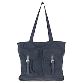 Prada-Prada Tessuto Triangle Logo Plate Tote Bag-Black