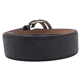 Gucci-Gucci GG Pattern Brown Silver Leather Belt-Brown,Silvery