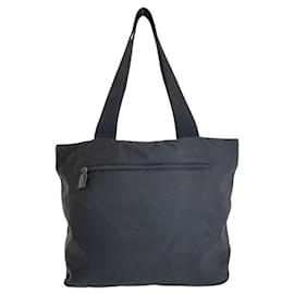 Prada-Prada Tessuto Triangle Logo Plate Tote Bag-Black