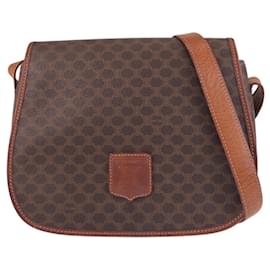 Céline-Celine Macadam Brown Gold Hardware Leather Shoulder Bag Pochette-Brown