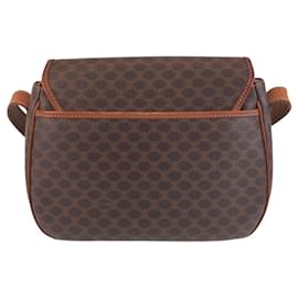 Céline-Celine Macadam Brown Gold Hardware Leather Shoulder Bag Pochette-Brown