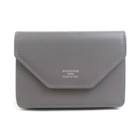 Balenciaga-Portefeuille tri-fold en cuir gris Balenciaga-Marron
