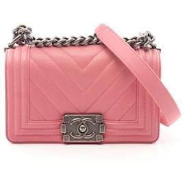Chanel-Chanel Boy Chanel Small Chevron V-Stitch Shoulder Bag-Pink