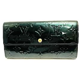Louis Vuitton-Louis Vuitton Monogram Vernis Portefeuille Sarah M93667 Long Wallet-Black,Blue