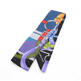 Hermès-Écharpe en twill Hermes-Bleu,Multicolore