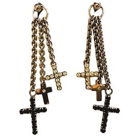 Brincos DOLCE & GABBANA três cruzes com cristais pretos e brancos Prata