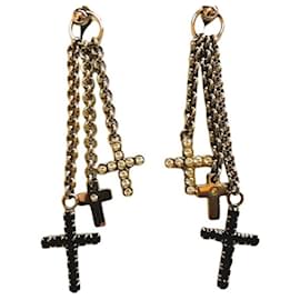 Dolce & Gabbana-DOLCE & GABBANA earrings three crosses with black and white crystals-Silvery