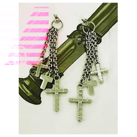Dolce & Gabbana-DOLCE & GABBANA earrings three crosses with black and white crystals-Silvery