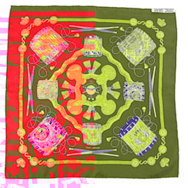 Hermès-Hermes Petit Carre LES TAMBOURS Drum Scarf-Red