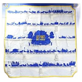 Hermès-Hermes Silk Scarf Muffler Carre 90 LES PONTS DE PARIS-Blue,Light blue