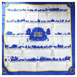 Hermès-Hermes Silk Scarf Muffler Carre 90 LES PONTS DE PARIS-Blue,Light blue