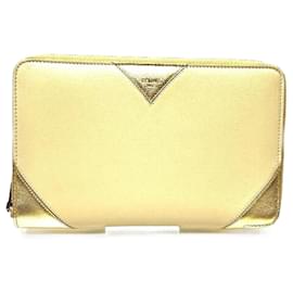 Céline-Celine Yellow x Gold Passport Case Long Wallet-Golden,Yellow