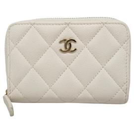 Chanel-Chanel White Grained Calfskin Coin Purse-White
