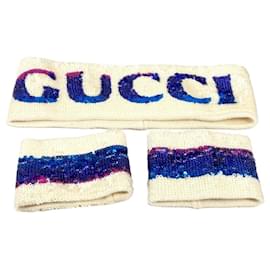 Gucci-Gucci Sequin Logo GG Headband & Wristband Set-Pink,White,Blue