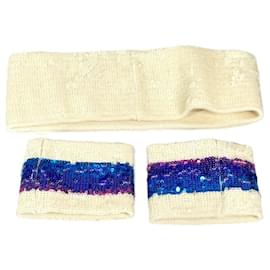 Gucci-Gucci Sequin Logo GG Headband & Wristband Set-Pink,White,Blue