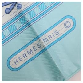 Hermès-Carré en soie Hermes 90 - Bleu clair-Bleu clair