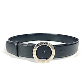 Bulgari-Ceinture en cuir avec logo Bvlgari Circle-Noir,Argenté