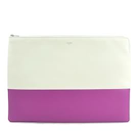 Céline-Celine Bicolor Leather Clutch Bag-Purple,Eggshell