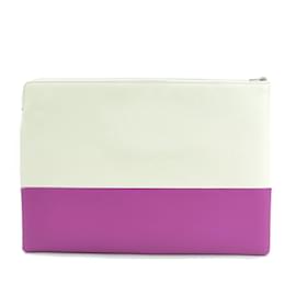 Céline-Celine Bicolor Leather Clutch Bag-Purple,Eggshell