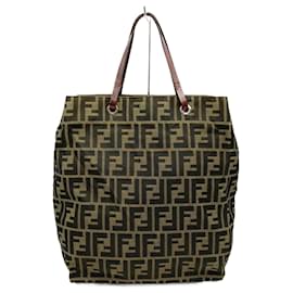 Fendi-Fendi Brown Nylon Canvas Handbag Tote-Brown