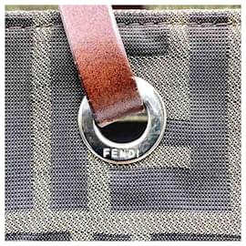 Fendi-Fendi Brown Nylon Canvas Handbag Tote-Brown