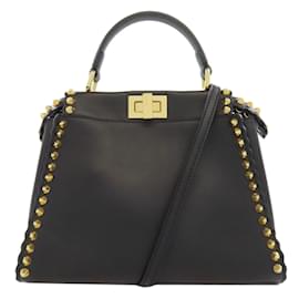 Fendi-Fendi Mini Peekaboo Studded Handbag-Black