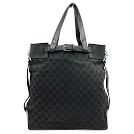 Gucci-Gucci GG Canvas and Leather Tote Bag-Black
