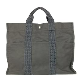 Hermès-Sac fourre-tout en toile grise Hermes-Marron