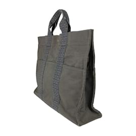 Hermès-Sac fourre-tout en toile grise Hermes-Marron