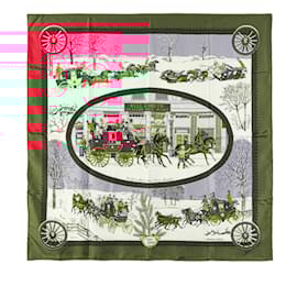 Hermès-Hermes Carré 90 L'Hiver en Poste Scarf-Red,Multiple colors