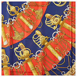 Hermès-Écharpe Hermès Carré 90 Cliquetis Kachikachi Motif Épée-Rouge,Multicolore