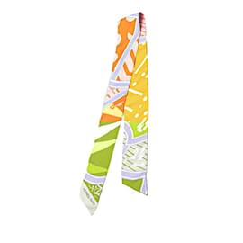 Hermès-Hermes Twilly JEU DE SOIE UNIFORME Silk Scarf-Multiple colors,Orange