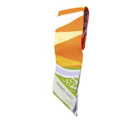 Hermès-Hermès Twilly JEU DE SOIE UNIFORME Écharpe en Soie-Multicolore,Orange