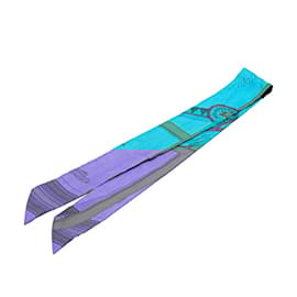 Hermès-Écharpe Muffler Twilly Hermes en soie multicolore bleue-Bleu,Multicolore