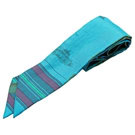 Hermès-Écharpe Muffler Twilly Hermes en soie multicolore bleue-Bleu,Multicolore