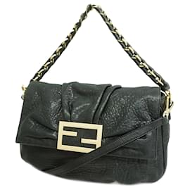 Fendi-Fendi Mia Leather Shoulder Bag-Black