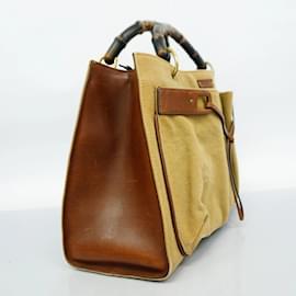 Gucci-Gucci Tote Bag Bamboo 109138-Brown,Beige