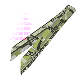 Hermès-Foulard Fantaisie d'Etriers Armor de Hermes Twilly-Rose,Multicolore