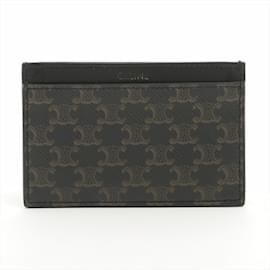 Céline-Celine Card Holder Triomphe Canvas Leather Bi-fold Wallet-Brown,Black