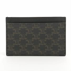 Céline-Celine Card Holder Triomphe Canvas Leather Bi-fold Wallet-Brown,Black