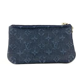 Louis Vuitton-Louis Vuitton Monogram Minilan Pochette Cle Wallet Coin Purse-Blue