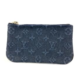 Louis Vuitton-Louis Vuitton Monogram Minilan Pochette Cle Wallet Coin Purse-Blue