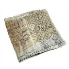 Gucci-Gucci Silk Scarf in Brown and Light Blue-Brown,Light blue