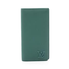 Louis Vuitton-Louis Vuitton Green Leather Bi-Fold Long Wallet-Green