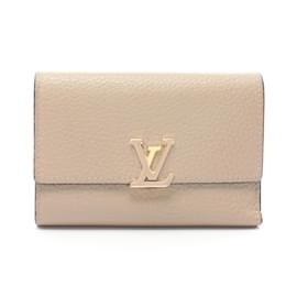 Louis Vuitton-Louis Vuitton Beige Taurillon Leather Tri-fold Wallet-Beige