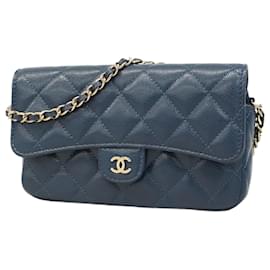 Chanel-Chanel Navy Grained Calfskin Shoulder Wallet-Navy blue