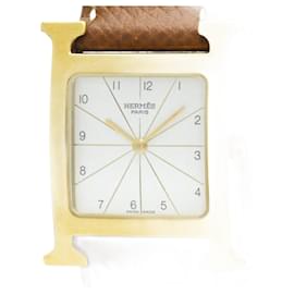 Hermès-Hermes Heure H Gold Plated Leather Quartz Wristwatch-Other