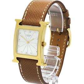 Hermès-Hermes Heure H Gold Plated Leather Quartz Wristwatch-Other