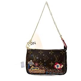Louis Vuitton-Mini Pochette Acessórios Vivienne Holiday da Louis Vuitton-Marrom,Monograma