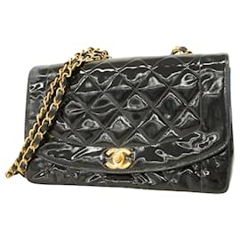 Chanel-Chanel Black Patent Leather Shoulder Bag-Black